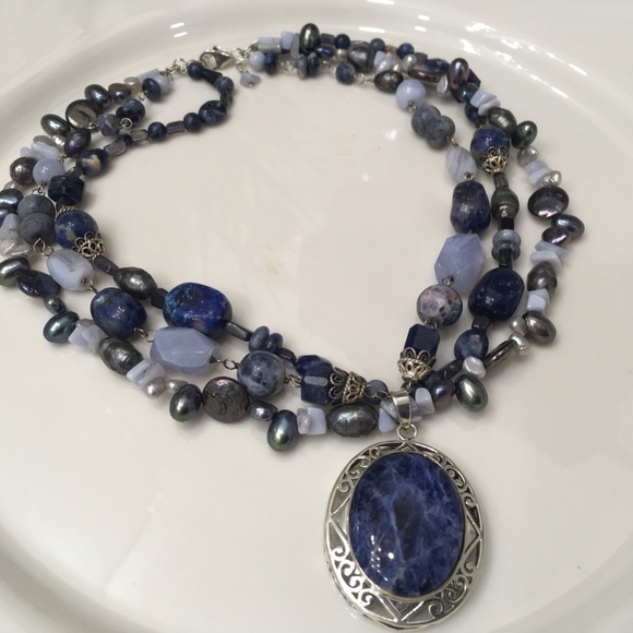 Sterling Silver Beautiful!!! 925 Blue Sodalite Agate Keshi Pearls - Picture 5 of 14